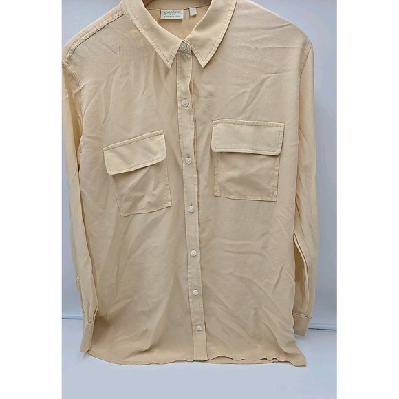 Spartina 449 Honey Wheat Blouse Silk L Quiet Luxury Minimalist Neutral Capsule - Picture 2 of 7